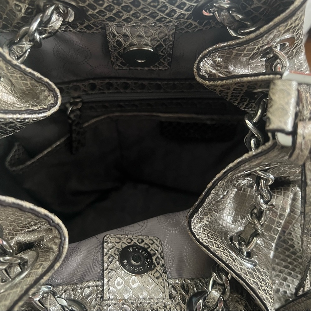 Michael Kors Metallic Silver Snake-Embossed Shoulder Bag - Picture 5 of 7